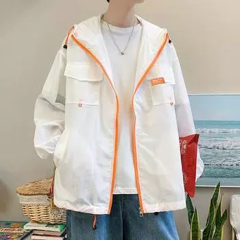 Летняя повседневная мужская куртка с капюшоном в стиле Харадзюку, свободная спортивная модная верхняя одежда, японская модная брендовая куртка, кардиган M чёрный