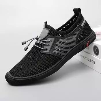 Летняя повседневная мужская обувь 2024 года, летние дышащие сетчатые туфли, полые ленивые туфли, мужские спортивные сетчатые туфли с мушкой 38 хаки