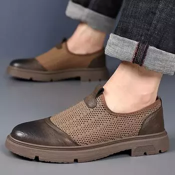 Летняя повседневная мужская обувь Деловая сетчатая обувь Ультралегкие мужские летние дышащие кроссовки Лидер продаж Повседневные туфли на плоской подошве Нескользящие мокасины 38 чёрный