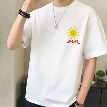 Летняя повседневная мужская одежда из чистого хлопка, простая мужская футболка с коротким рукавом и круглым вырезом с принтом M