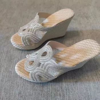 Летняя повседневная обувь 2024, тапочки с толстым дном и рыбьим ртом, женские тапочки в стиле ретро со стразами, сандалии большого размера, тапочки 36