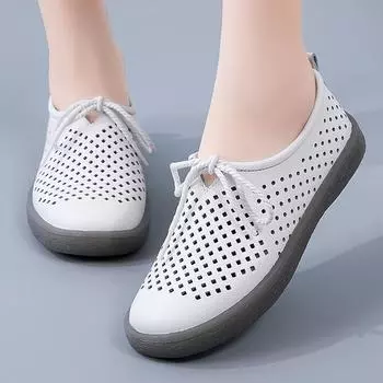 Летняя повседневная обувь, дышащий стиль, женские полые кроссовки, женская повседневная обувь из кожи 35 бежевый