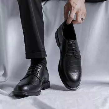 Летняя повседневная обувь корейской версии, модные британские мужские костюмы, свадебные, деловые, деловые, кожаные туфли 3226-R 38 чёрный