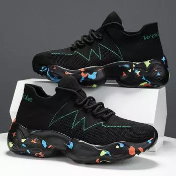 Летняя повседневная обувь, мужская обувь, дышащие кроссовки, модная обувь для пар, сетчатая обувь 35 чёрный/камуфляжный