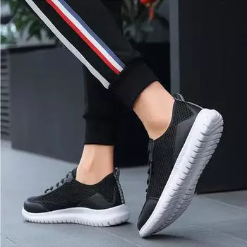 Летняя повседневная обувь, мужские кроссовки, сетчатая поверхность, дышащие, удобные, уличные кроссовки, мужские, большого размера EU:39 чёрный
