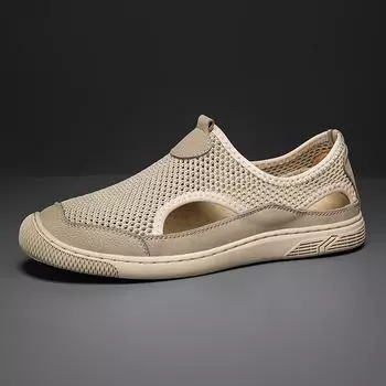 Летняя повседневная обувь на плоской подошве для мужчин, дышащие сетчатые кроссовки, мужские мокасины без застежек, мягкие удобные сандалии для отдыха на открытом воздухе 38 серый