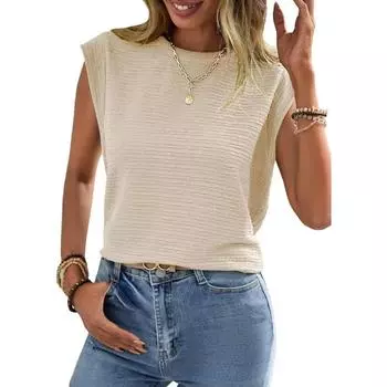 Летняя повседневная плиссированная футболка с круглым вырезом, женские элегантные свободные футболки с короткими рукавами, новая мода, простые женские футболки в корейском стиле, топы 371 S абрикосовый