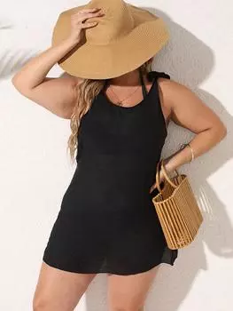 Летняя Повседневная Плюс Размер Слинг Твердые Бикини Блузка Женская Эстетический Дизайн На Шнуровке Свободное Пляжное Платье Женская Мода Без Рукавов Одежда С Открытыми Плечами L белый