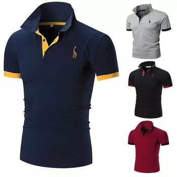 Летняя повседневная рубашка-поло с жирафом, мужская модная тонкая хлопковая рубашка-поло высокого качества, деловая рубашка-поло, футболка с коротким рукавом M