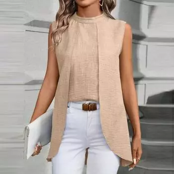 Летняя повседневная рубашка с круглым вырезом, базовая футболка без рукавов, однотонная, свободного покроя, повседневная майка с нерегулярным подолом, повседневная одежда S синий