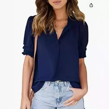 Летняя повседневная рубашка с V-образным вырезом и короткими рукавами из однотонного шифона для женщин, блузки и рубашки M серый