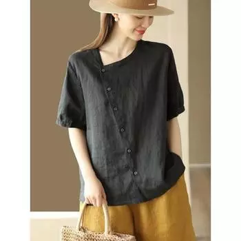 Летняя повседневная рубашка в стиле ретро с косыми пуговицами и короткими рукавами для женщин Блузки и рубашки M белый