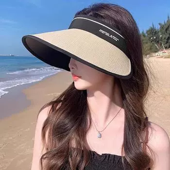 Летняя повседневная солнцезащитная шляпа для женщин 2024 года, новая солнцезащитная шляпа с защитой от ультрафиолета, большая полевая шляпа, закрывающая лицо, пустая цилиндрическая шляпа 54-58cm
