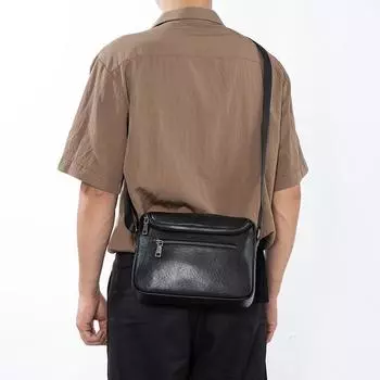 Летняя повседневная сумка через плечо из натуральной кожи, повседневная сумка через плечо в стиле кросс, многослойная мужская сумка для поездок на работу чёрный