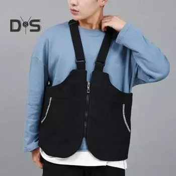 Летняя повседневная сумка-жилет с регулируемыми лямками, однотонный жилет, сумка с карманами и карманами на молнии, уличный рюкзак на плечо чёрный