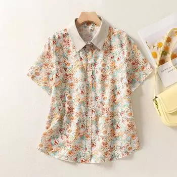 Летняя повседневная свободная рубашка с принтом, универсальный топ для женщин M
