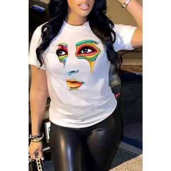 Летняя повседневная свободная рубашка с рисунком из мультфильмов и буквами, с круглым вырезом, из чистого хлопка, с короткими рукавами, футболки для женщин S