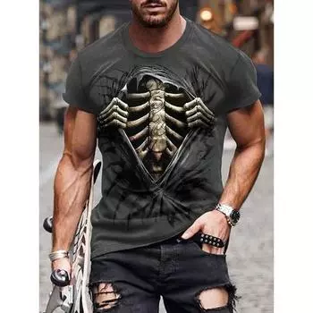 Летняя повседневная уличная мужская футболка с принтом черепа, мужская футболка, повседневная, с короткими рукавами, спортивная, модная мужская футболка для активного отдыха S