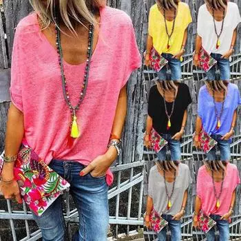 Летняя повседневная женская футболка ярких цветов с V-образным вырезом и коротким рукавом, свободные негабаритные топы, блузки 6XL белый