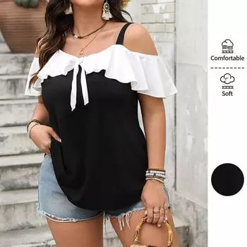 Летняя повседневная женская одежда с коротким рукавом, большие размеры XL+4XL, топ без бретелек с коротким рукавом, майка с коротким рукавом 2XL чёрный