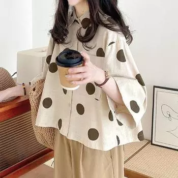 Летняя повседневная женская рубашка в горошек, свободная короткая стильная женская блузка с лацканами, японский универсальный кардиган с короткими рукавами, Blusas S