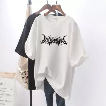 Летняя повседневная женская свободная футболка с круглым вырезом и принтом L чёрный