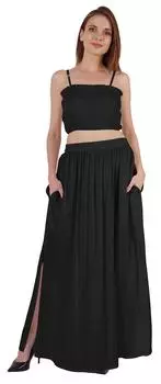 Летняя праздничная одежда Bimba, сексуальное платье из 2 предметов для женщин, укороченный топ со сборками и длинная юбка, комплект W 3XL чёрный