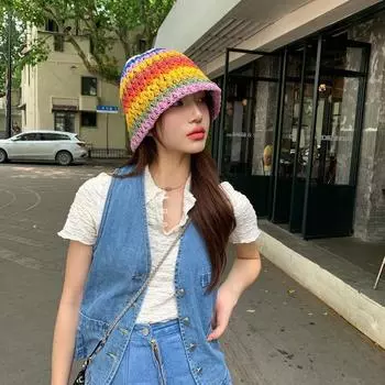 Летняя привлекательная шляпа-тазик из папируса в стиле жареной улицы, женская модная тонкая шляпа-ведро в стиле ретро, женская соломенная шляпа в тон M56-58cm фиолетовый