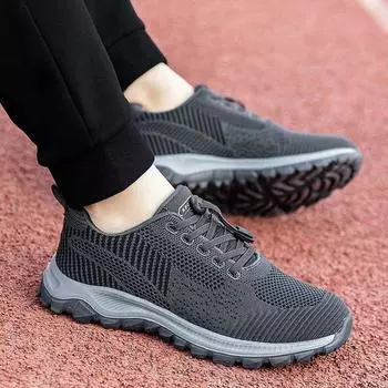 Летняя прогулочная обувь для людей среднего и пожилого возраста, нескользящая повседневная обувь, кроссовки с мягкой подошвой из сетки, легкая и удобная обувь для пожилых мужчин 39 чёрный