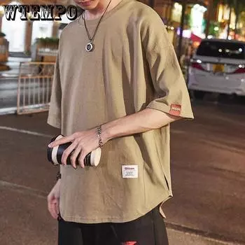 Летняя простая футболка с короткими рукавами, мужская однотонная футболка в японском стиле ретро с половиной рукавов, футболка с круглым вырезом, нижняя рубашка M белый