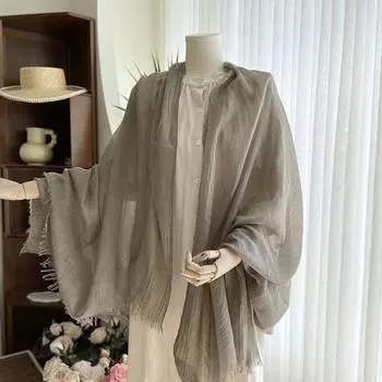 Летняя простая шаль, сплошной цвет, солнцезащитный крем, пляжная шаль большого размера, супертонкий шарф с кисточкой и защитой от солнца темные хаки