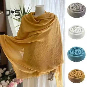 Летняя простая шаль, сплошной цвет, солнцезащитный крем, пляжная шаль большого размера, супертонкий шарф с кисточкой и защитой от солнца синий