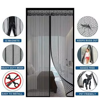 Летняя противомоскитная занавеска для двери, магнитная сетка для дверной занавески, сетка для автоматического закрытия двери, дверная сетка, кухонная сетка для экрана W:70xH:200cm