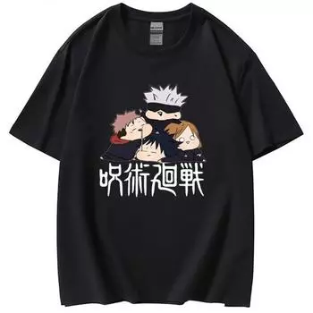 Летняя японская аниме-серия Spell Battle Anime Series Printed Fashioned Free Round Neck Pure Cotton Short Sleeve Shirt Shirts Men s S белый