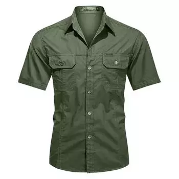 Летняя рабочая одежда, хлопковая рубашка с короткими рукавами, мужская рабочая одежда, свободная мужская рубашка на открытом воздухе XXXXXL армия зеленый