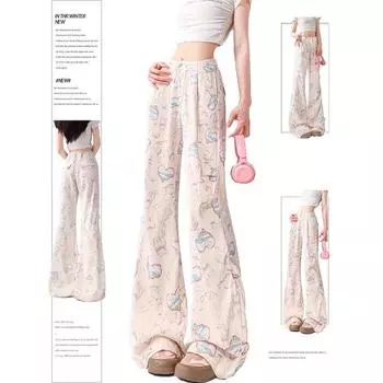 Летняя рабочая одежда Y2K Spicy Girl с принтом граффити, повседневные женские брюки, милые крутые стильные трендовые брюки в Instagram S бежевый