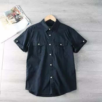 Летняя рабочая рубашка из чистого хлопка, мужская повседневная универсальная стираная рубашка с несколькими карманами M