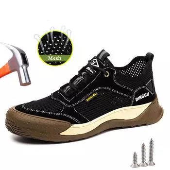 Летняя рабочая защитная обувь, мужские дышащие защитные ботинки со стальным носком, женские неразрушимые защитные кроссовки с защитой от ударов 38 чёрный