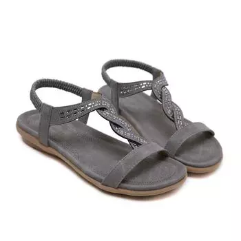 Летняя Распродажа Летние Женские Босоножки с Открытым Носком Богемные Стразы Плоская Эластичная Резинка Пляжная Обувь Tenis De Mujer 41