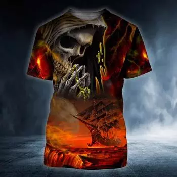 Летняя ретро футболка мужская 3D принтованная череп ангел графические футболки модная одежда свободные уличные топы с круглым вырезом короткий рукав мужские топы XXXL