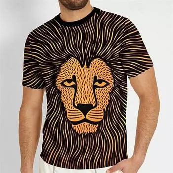 Летняя ретро футболка с принтом животного льва 3D модный короткий рукав топ эластичная мультяшная одежда толстовка фитнес футболка для мужчин S чёрный