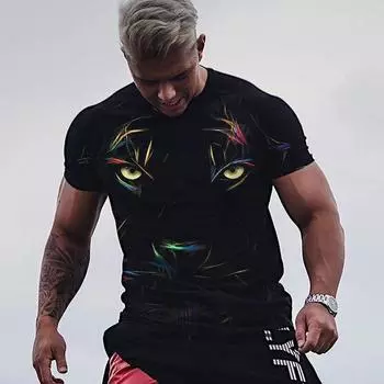 Летняя ретро мужская футболка с винтажным принтом 3D льва с коротким рукавом и эластичным круглым вырезом, спортивная уличная одежда, повседневные мужские футболки S
