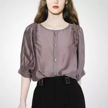 Летняя ретро рубашка с полурукавом, молодящая Gray purple M