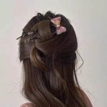 Летняя ретро заколка-бант из ацетата U-образной формы, женская заколка высокого класса, заколка с шариком, аксессуары для волос