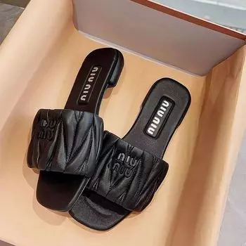 Летняя романтика, тапочки женская летняя верхняя одежда для девочек плиссированная плоская подошва каблук нескользящая для отдыха Санья квадратные босоножки 35