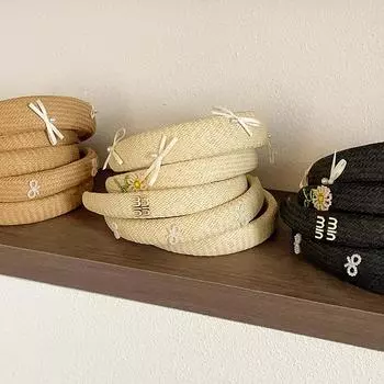 Летняя ротанговая плетеная повязка на голову с бантом и цветком, женственный темперамент, универсальная, с высоким черепом, для мытья лица, аксессуары для волос