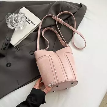 Летняя розовая сумка-ведро, модная сумка через плечо с одним плечом, женская новая популярная корейская сумка через плечо