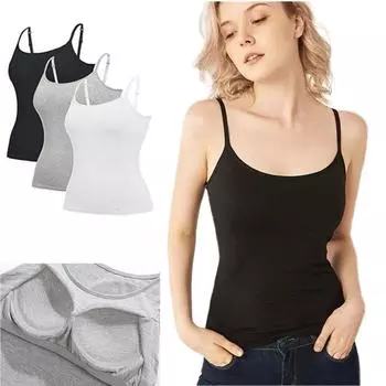 Летняя рубашка без рукавов с мягкой подкладкой и ремешком, базовая майка, женские топы на бретельках со встроенным бюстгальтером S чёрный