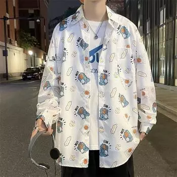 Летняя рубашка Ice Silk Flower для мужчин и женщин, большой размер, модный бренд, универсальная, полукороткий рукав M чёрный