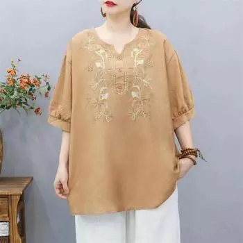 Летняя рубашка из хлопка Tencel, женская свободная вышитая цветочная тонкая рубашка с капюшоном one size розовый